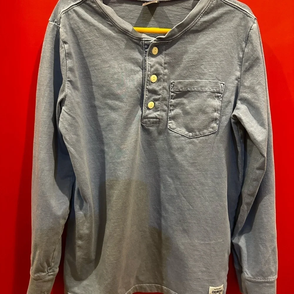 OshKosh B'gosh Blue Long Sleeve Henley Shirt boys size 10